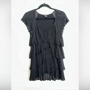 White House Black Market Black Knit Layered Lace Cap Sleeve Women’s Top M